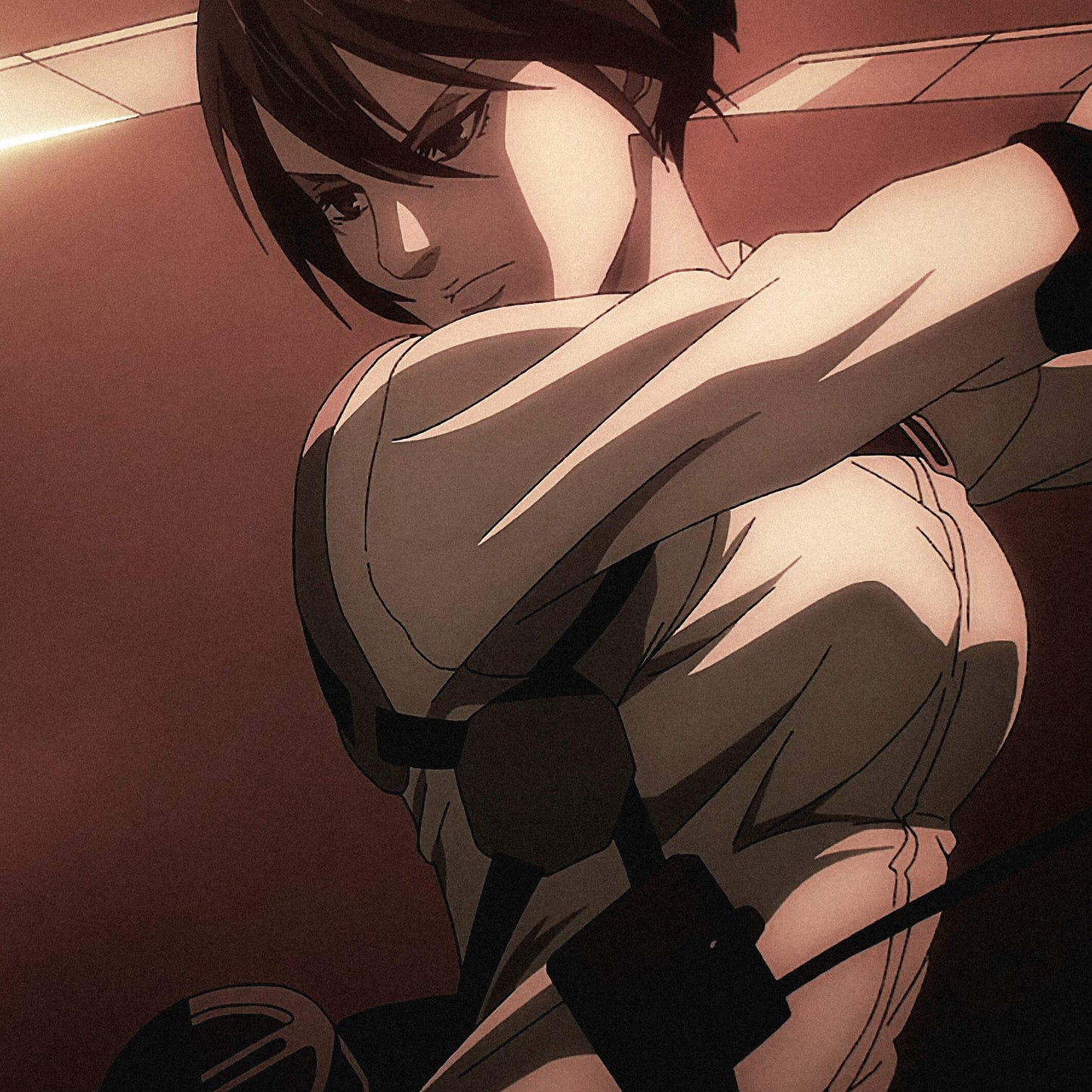 Hoodie oversize negro de Mikasa Ackerman (Shingeki no Kyojin) — bufanda roja — NEXO Street