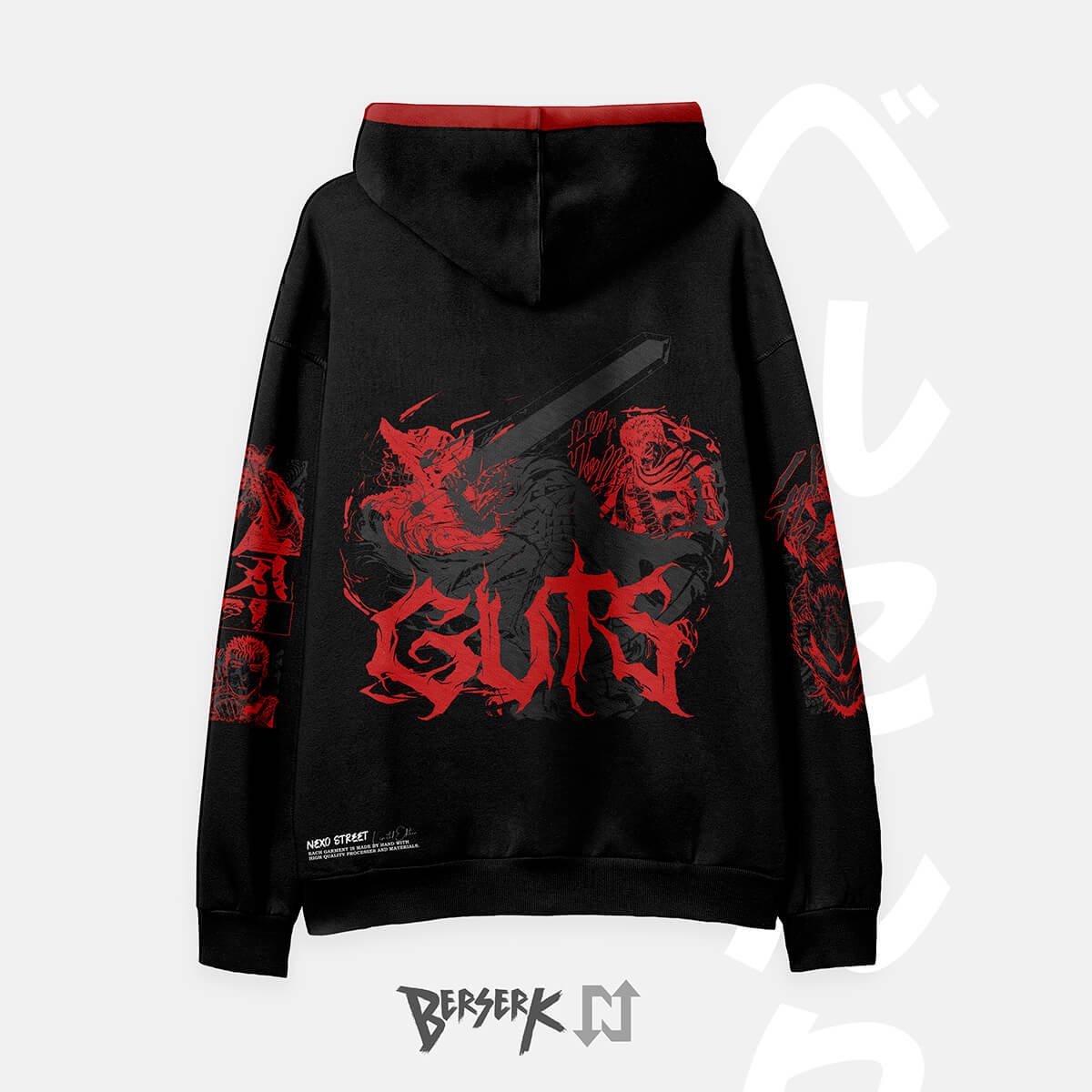 Sudadera oversize negra inspirada en el senõr Guts del anime y manga de Berserk. Cómoda, suave al tacto y de alta calidad.