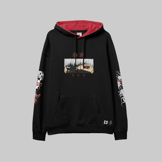 Hoodie oversize negro de Ken Kaneki (Tokyo Ghoul) — vista frontal — NEXO Street