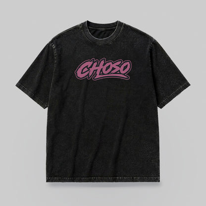 Front mockup of the CHOSO LOS SANTOS T-shirt, with a pink chest logo.