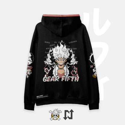 Hoodie negro LUFFY GEAR 5 NEXO Street S-M / ALTA DENSIDAD 310 / CAPOTA SALMÓN Buso