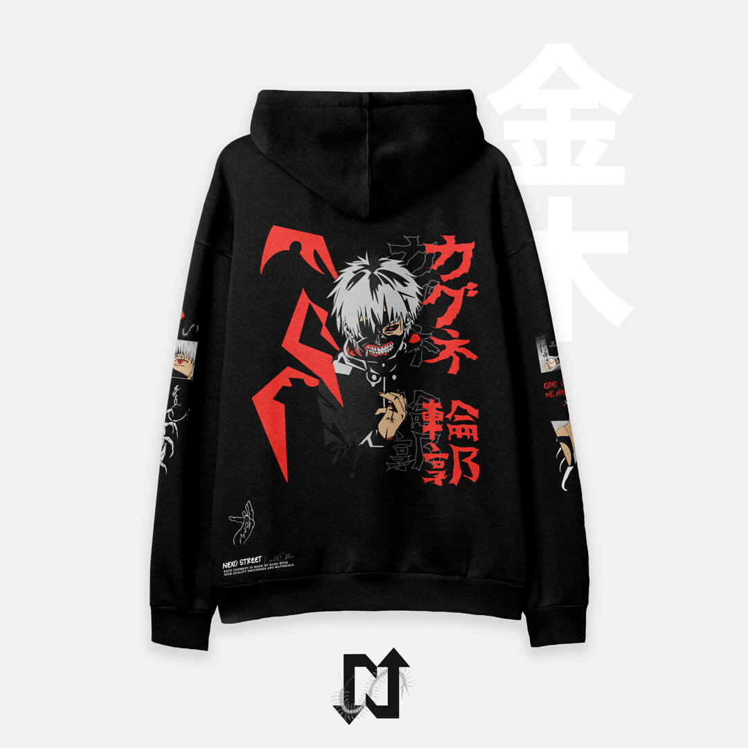 Hoodie KEN KANEKI NEXO Street 18 / ALTA DENSIDAD (310 gr) / FULL BLACK Buso