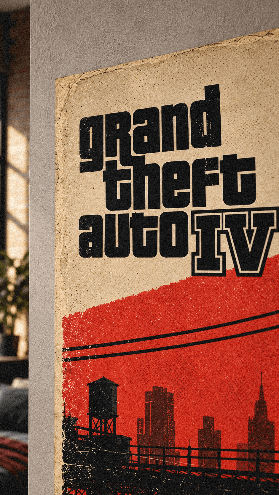 Detalle del título Grand Theft Auto IV en el poster NICO BELLIC.