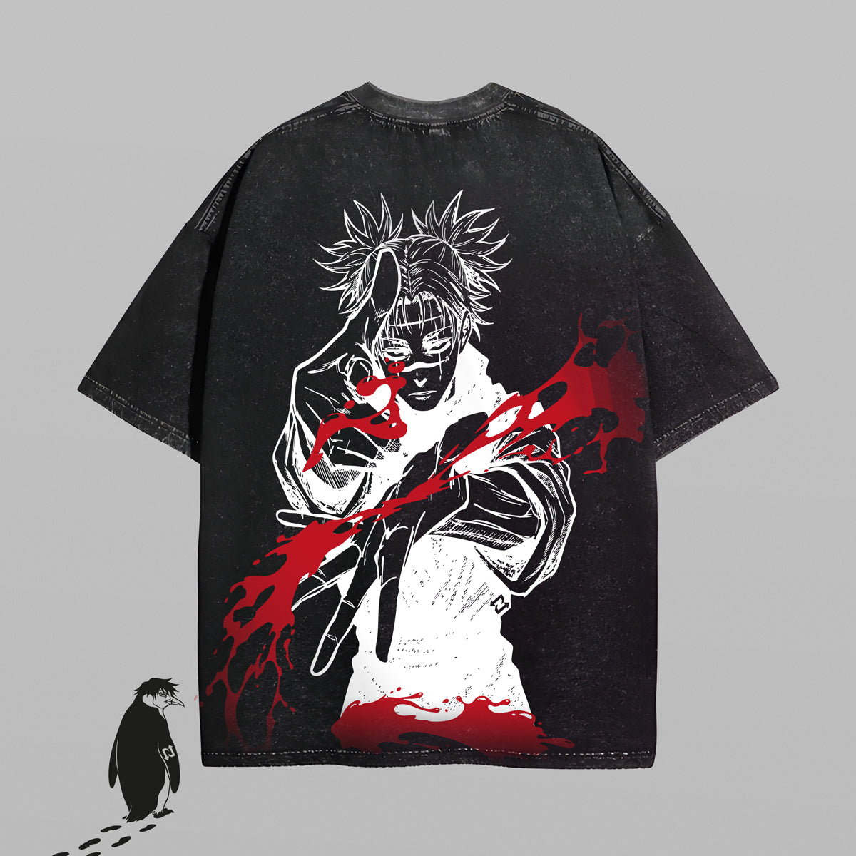 Camiseta oversize negra de Choso (Jujutsu Kaisen) — detalle de la seda fría — NEXO Street