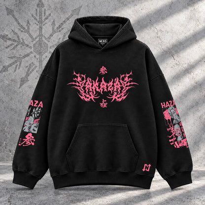 Hoodie Akaza Acid wash — Completo, frente sobre piedra gris