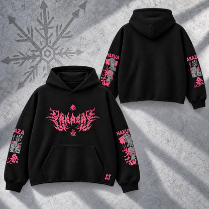 Hoodie Akaza Burda pesada 410 g sin rib inferior — Pecho + mangas, espalda lisa sobre piedra gris