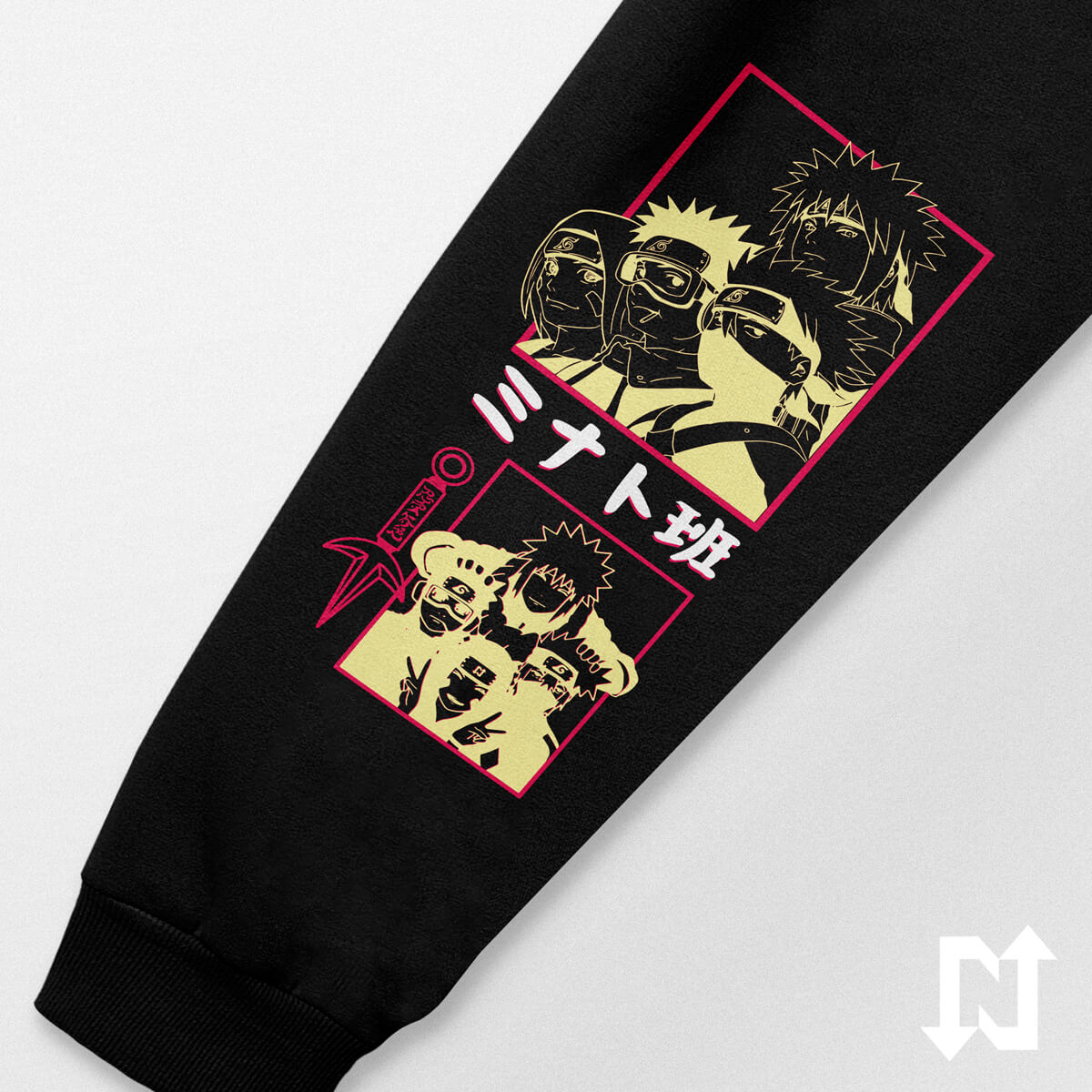 Sudadera oversize negra inspirada en el equipo Minato del anime y manga de naruto. Cómoda, suave al tacto y de alta calidad.