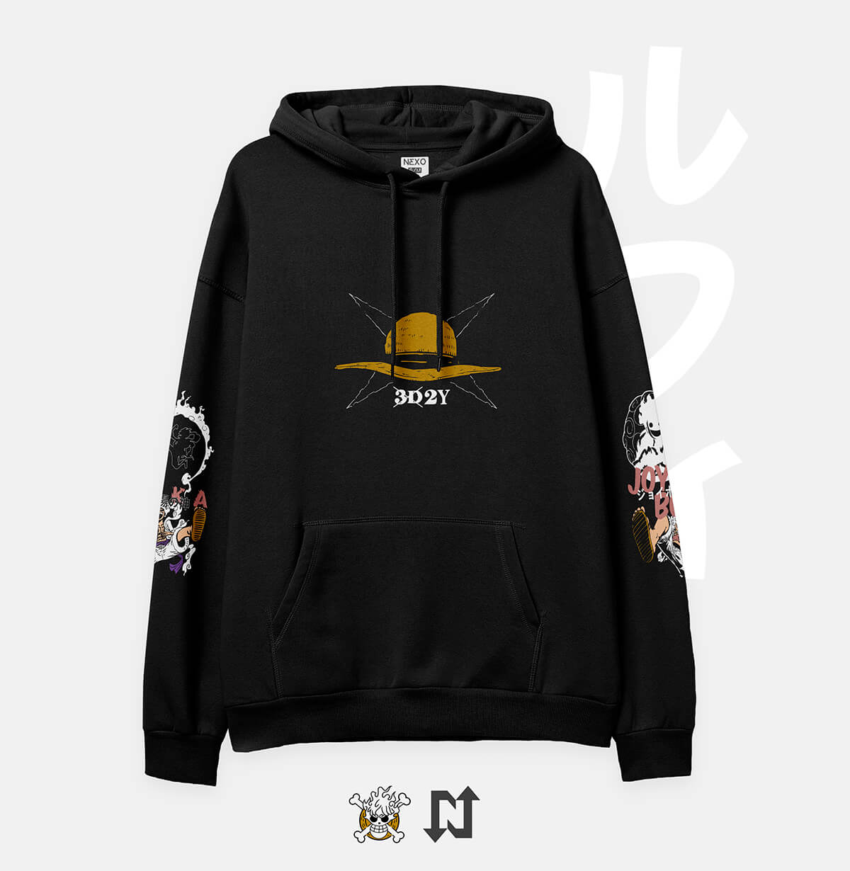 Sudadera oversize negra inspirada en el Luffy Gear 5 del anime y manga de One Piece. Cómoda, suave al tacto y de alta calidad.