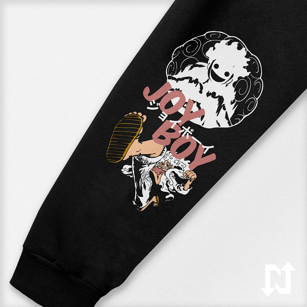 Sudadera oversize negra inspirada en el Luffy Gear 5 del anime y manga de One Piece. Cómoda, suave al tacto y de alta calidad.