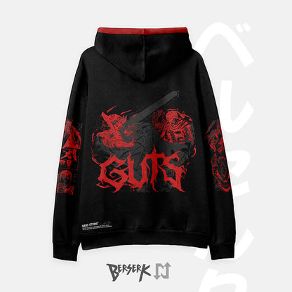 Sudadera oversize negra inspirada en el senõr Guts del anime y manga de Berserk. Cómoda, suave al tacto y de alta calidad.