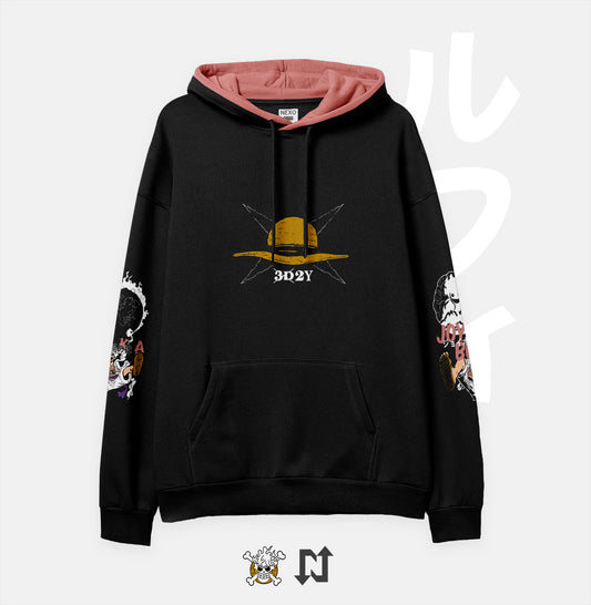 Hoodie oversize negro de Luffy Gear 5 (One Piece) — vista frontal — NEXO Street