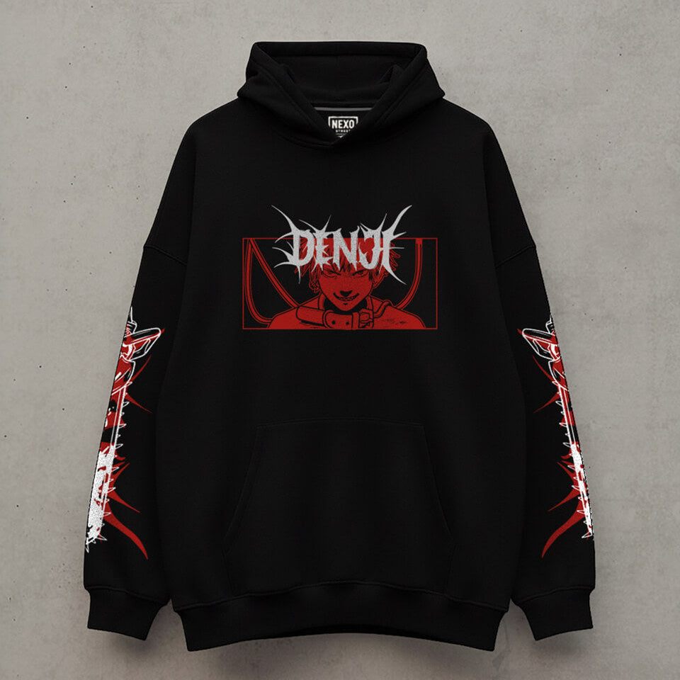 Hoodie oversize Denji Chainsaw Man negro — NEXO Street anime streetwear Colombia