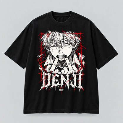 Camiseta Denji Chainsaw Man NEXO Street, frente en seda fría negra