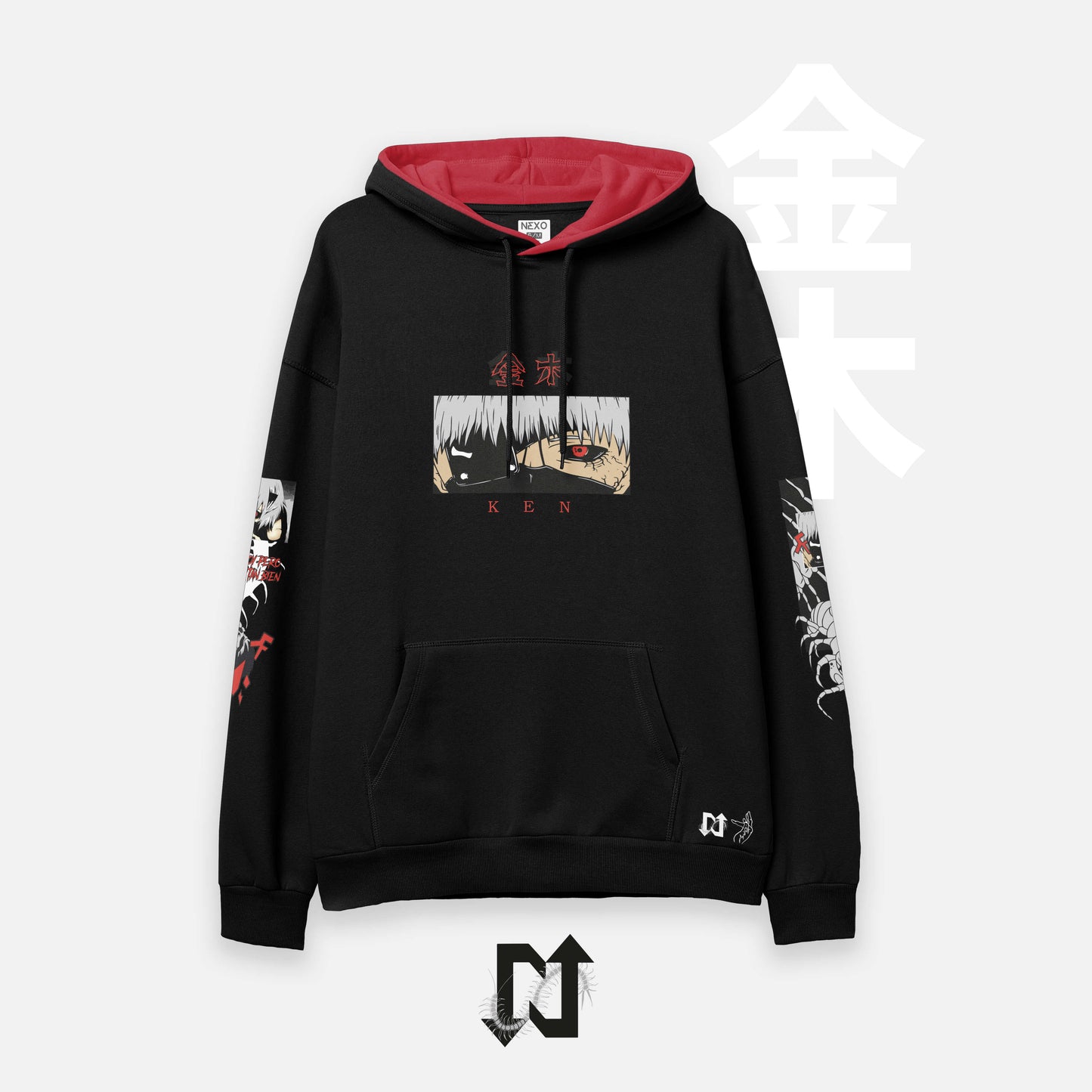 Hoodie oversize negro de Ken Kaneki (Tokyo Ghoul) — vista frontal — NEXO Street